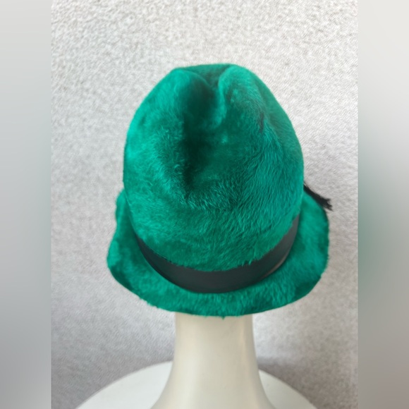 Vintage forest green faux fur felt bucket hat size 21.5” Sears Fashion Millinery - Picture 9 of 10